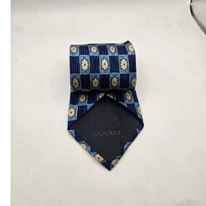Canali Tie Mens Blue Designer 100% Silk Regal‎ Geometric Design Made in Italy